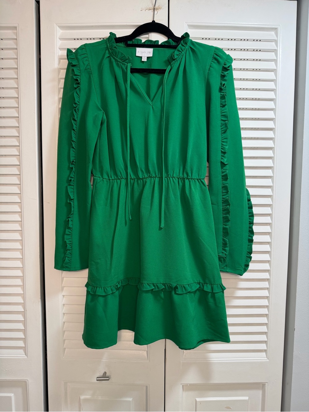 Sugarlips Kelly Green Ruffle Trim Long-Sleeve Dress